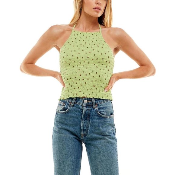 Ultra Flirt Juniors Smocked Halter Top Green Floral Medium nwt - Picture 1 of 1